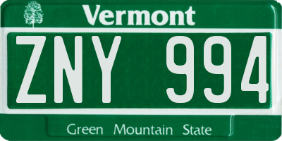 VT license plate ZNY994