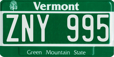 VT license plate ZNY995