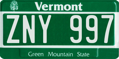 VT license plate ZNY997