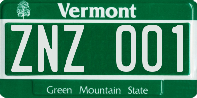 VT license plate ZNZ001