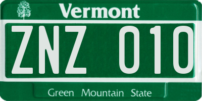 VT license plate ZNZ010