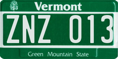 VT license plate ZNZ013