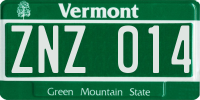 VT license plate ZNZ014