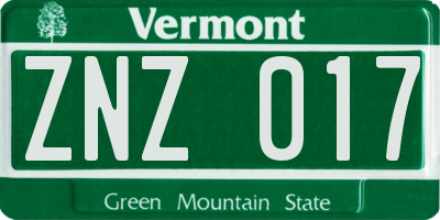 VT license plate ZNZ017