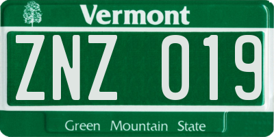 VT license plate ZNZ019