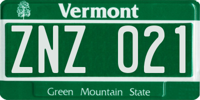 VT license plate ZNZ021