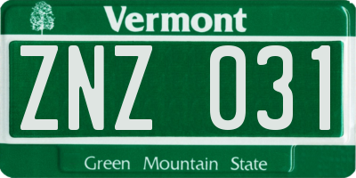 VT license plate ZNZ031