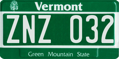 VT license plate ZNZ032