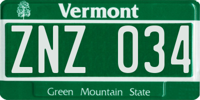 VT license plate ZNZ034