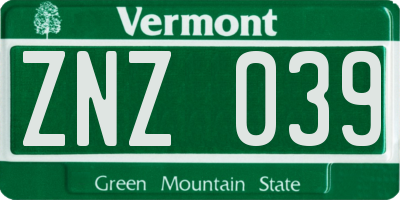 VT license plate ZNZ039