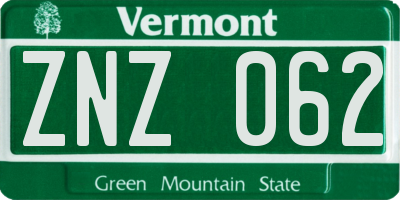 VT license plate ZNZ062