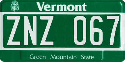 VT license plate ZNZ067
