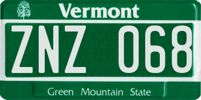 VT license plate ZNZ068