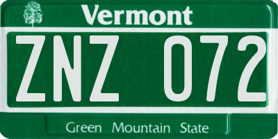 VT license plate ZNZ072