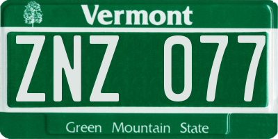 VT license plate ZNZ077