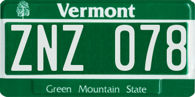 VT license plate ZNZ078