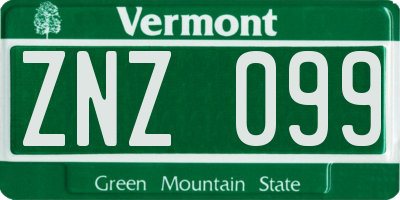 VT license plate ZNZ099