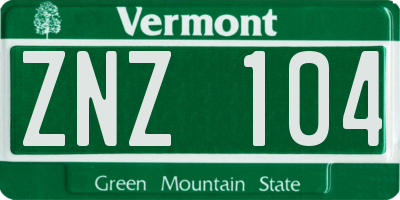 VT license plate ZNZ104