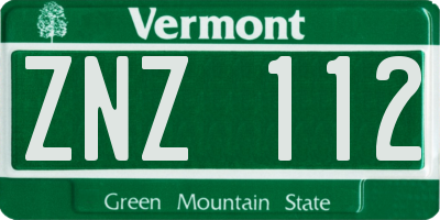 VT license plate ZNZ112