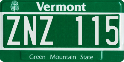 VT license plate ZNZ115