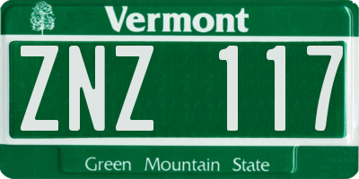 VT license plate ZNZ117