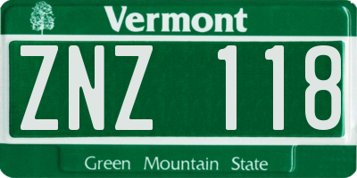 VT license plate ZNZ118