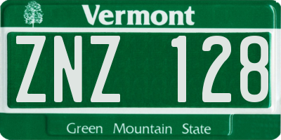 VT license plate ZNZ128