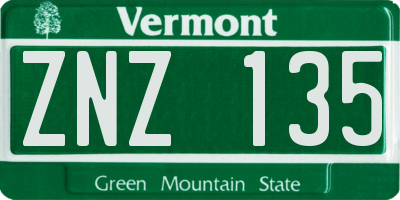 VT license plate ZNZ135