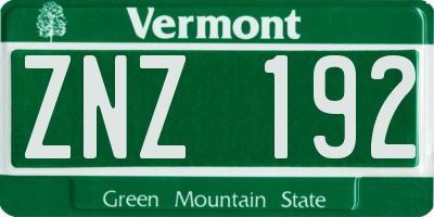 VT license plate ZNZ192