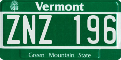 VT license plate ZNZ196