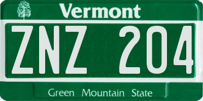 VT license plate ZNZ204