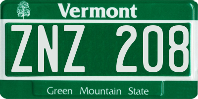 VT license plate ZNZ208