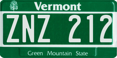 VT license plate ZNZ212