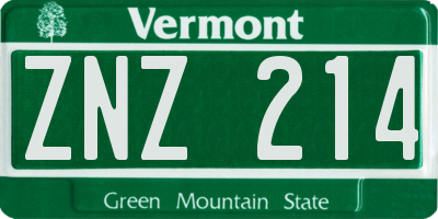 VT license plate ZNZ214