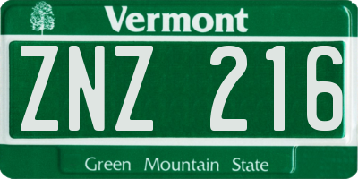 VT license plate ZNZ216