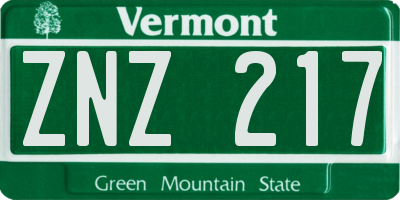 VT license plate ZNZ217