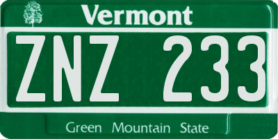 VT license plate ZNZ233