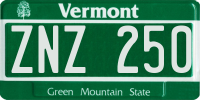 VT license plate ZNZ250