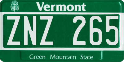 VT license plate ZNZ265