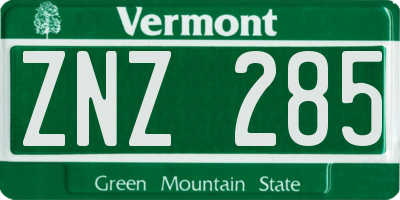 VT license plate ZNZ285