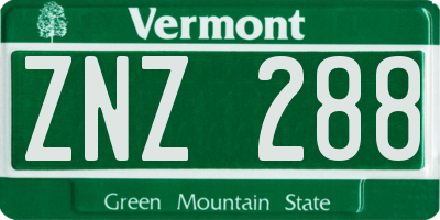VT license plate ZNZ288