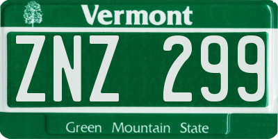 VT license plate ZNZ299