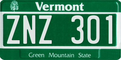 VT license plate ZNZ301