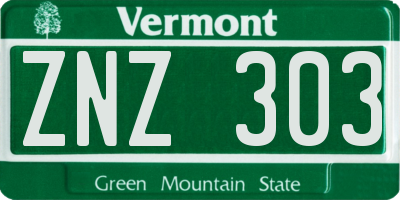 VT license plate ZNZ303