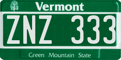 VT license plate ZNZ333