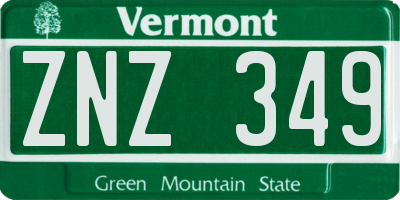 VT license plate ZNZ349