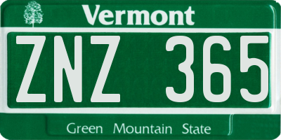 VT license plate ZNZ365