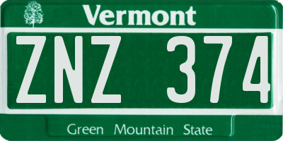 VT license plate ZNZ374