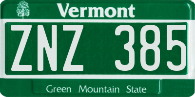 VT license plate ZNZ385