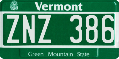 VT license plate ZNZ386